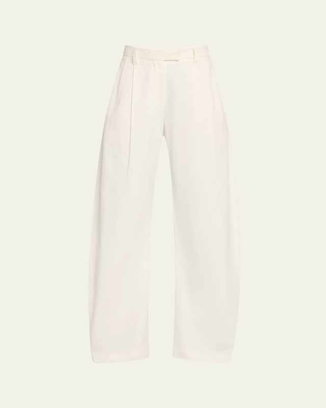 Pleated Cotton Barrel-Leg Tailored Pants